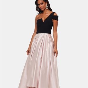 Betsy & Adam One-Shoulder Satin Ballgown